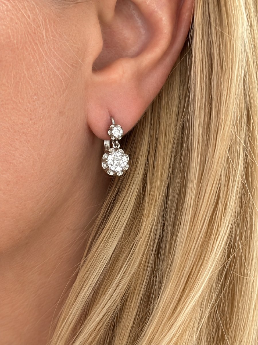 3625- Boucles d'Oreilles Dormeuses Platine Diamants-photo-2
