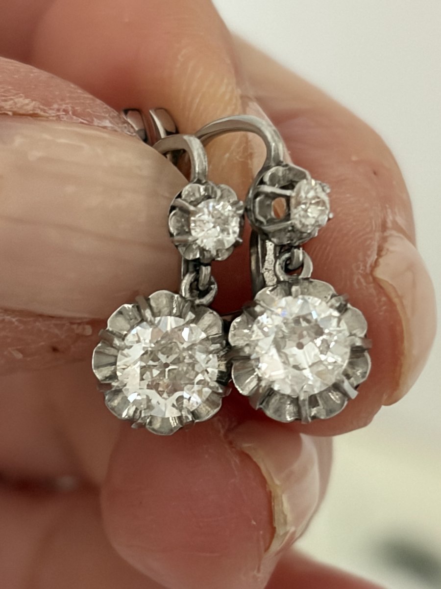 3625- Boucles d'Oreilles Dormeuses Platine Diamants-photo-3