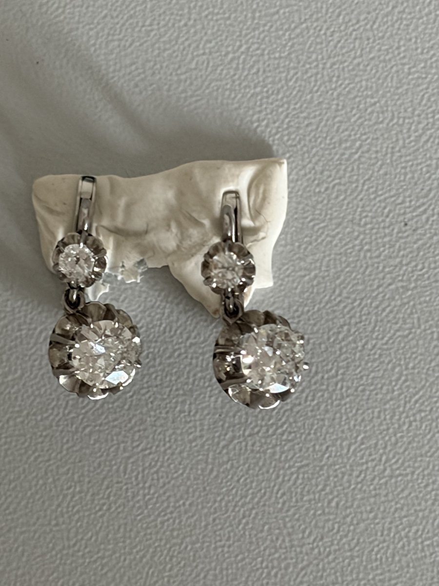 3625- Boucles d'Oreilles Dormeuses Platine Diamants-photo-2