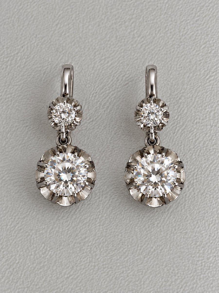 3625- Boucles d'Oreilles Dormeuses Platine Diamants