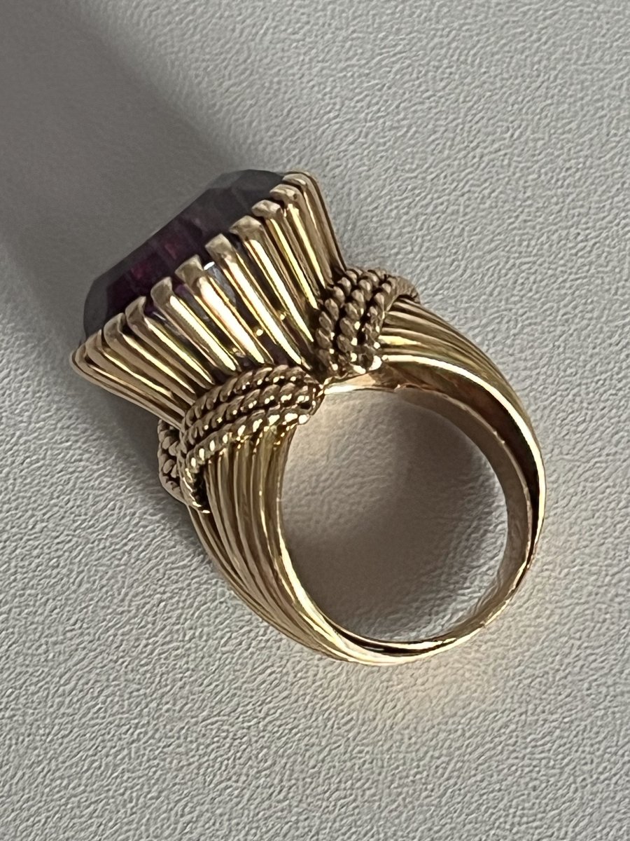 5069- Bague Vintage Or Jaune Torsadé Améthyste-photo-3