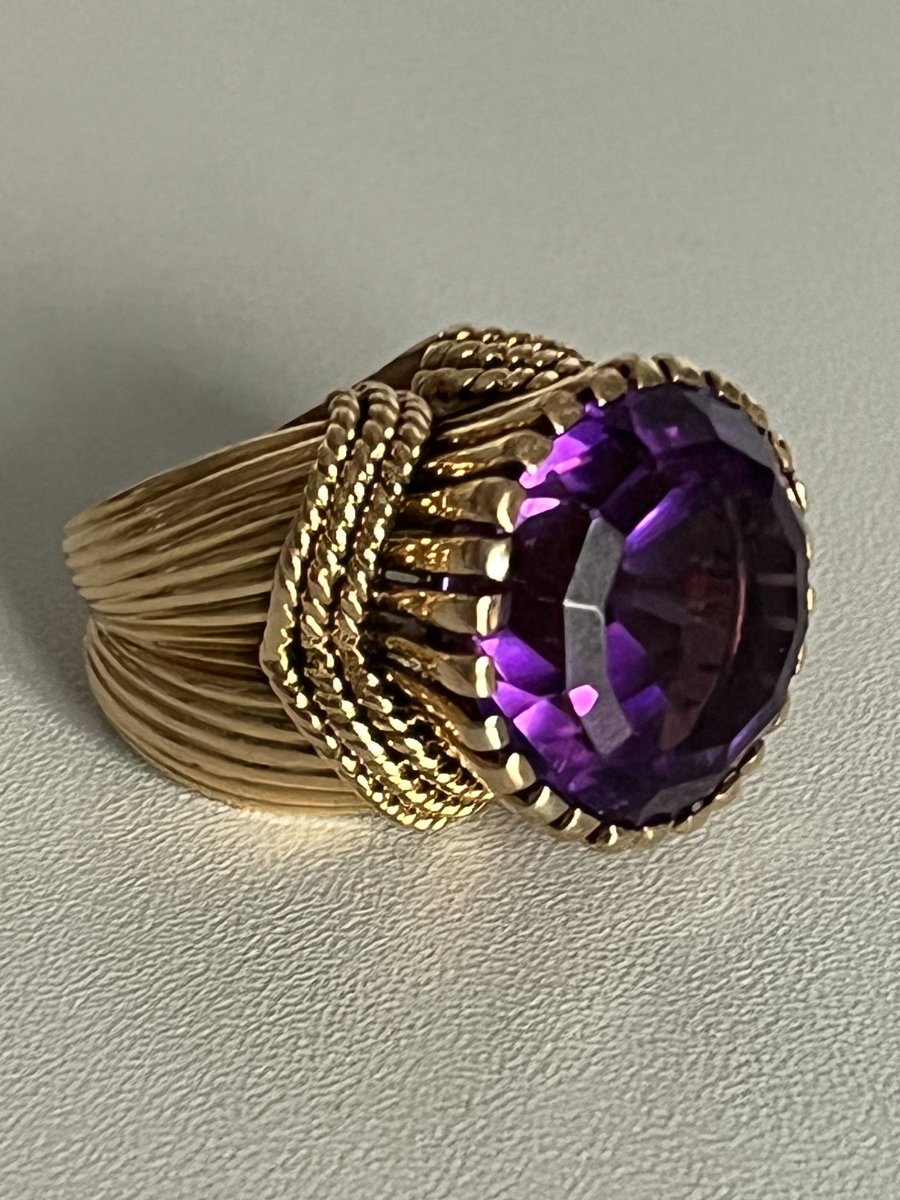 5069- Bague Vintage Or Jaune Torsadé Améthyste-photo-2