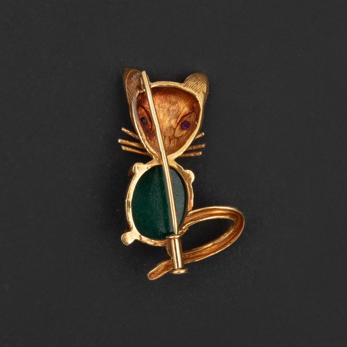 5636- Broche Vintage Chat Or Jaune Rubis Chrysoprase-photo-3
