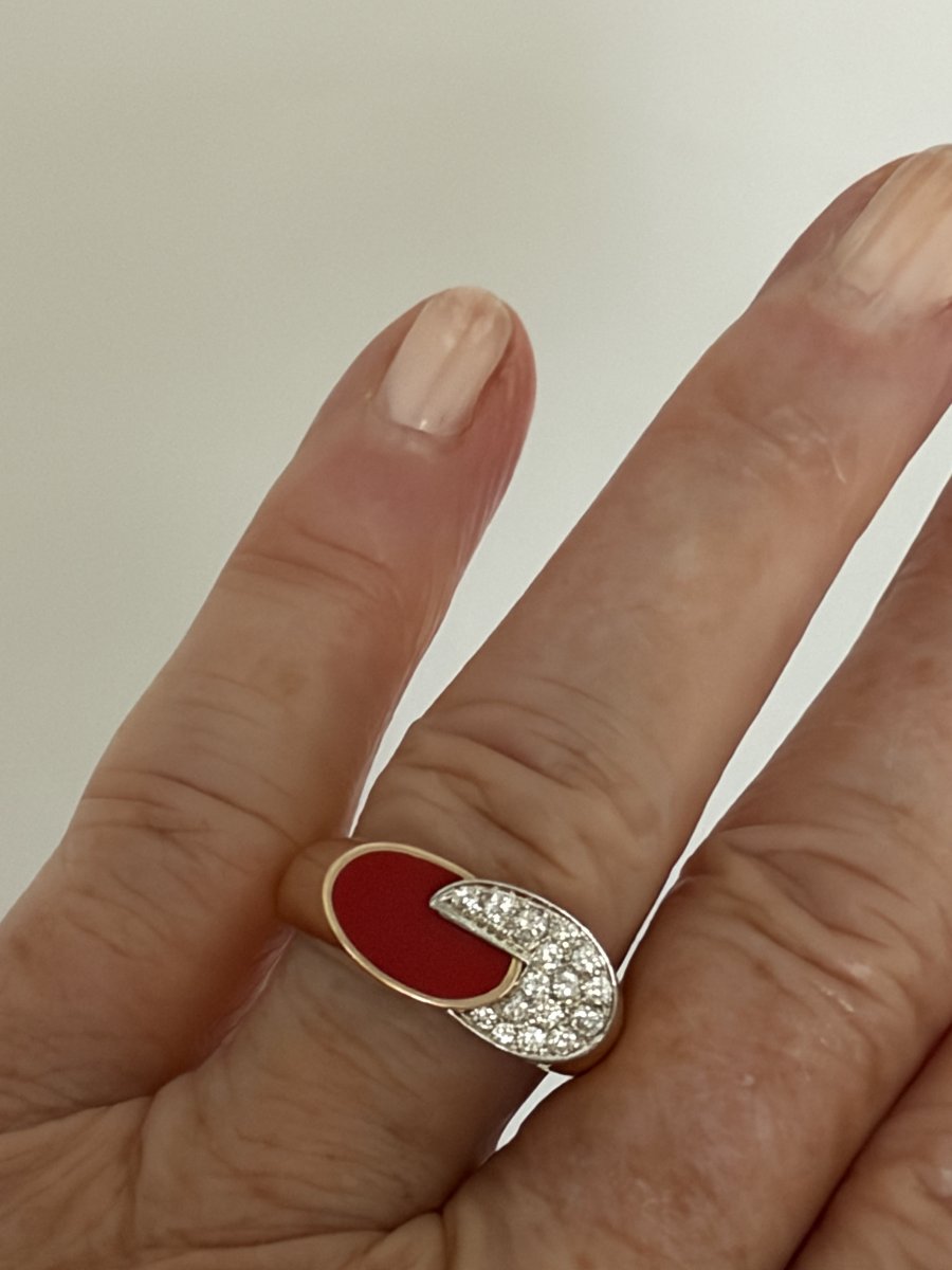 7680- Bague Vintage Or Jaune Corail Diamants-photo-2