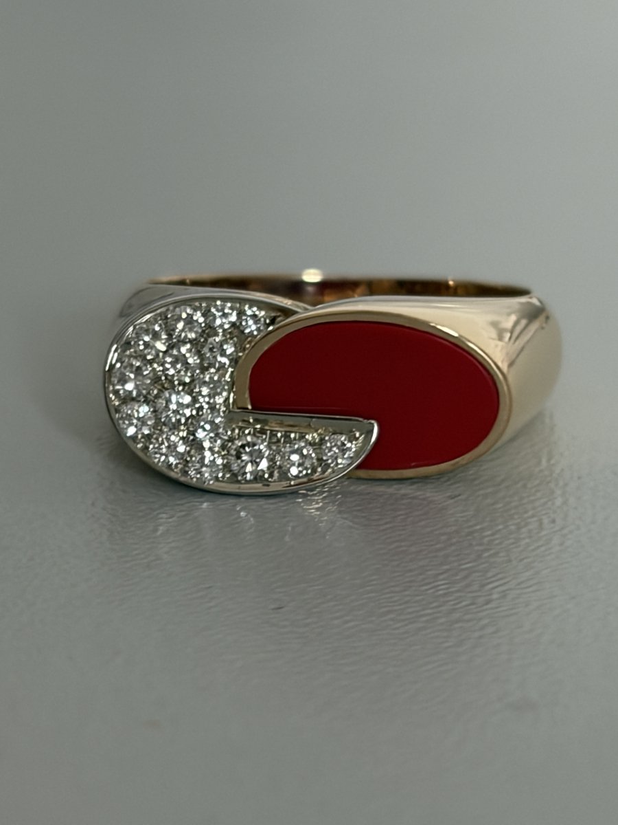 7680- Bague Vintage Or Jaune Corail Diamants-photo-2