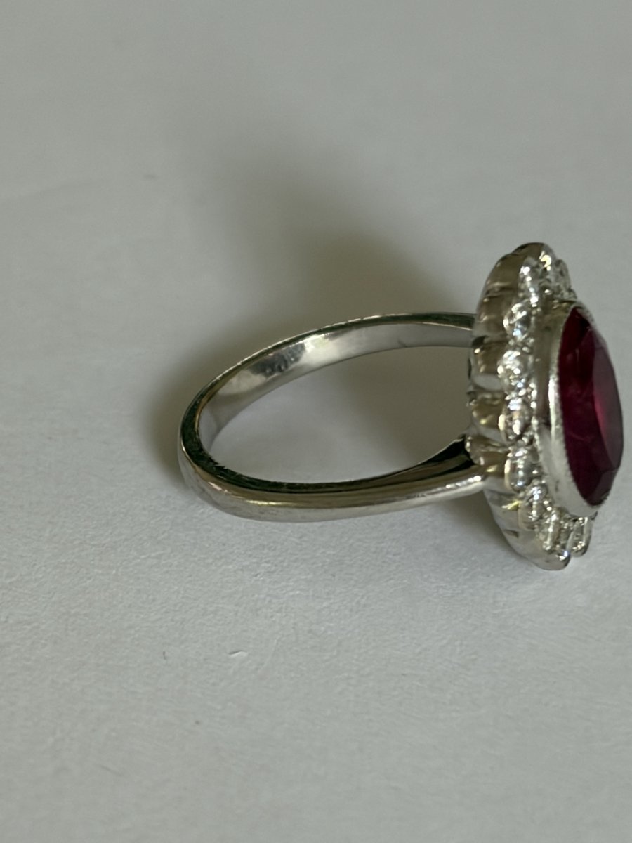 7690- Bague Vintage Or Gris Rubis Diamants-photo-2