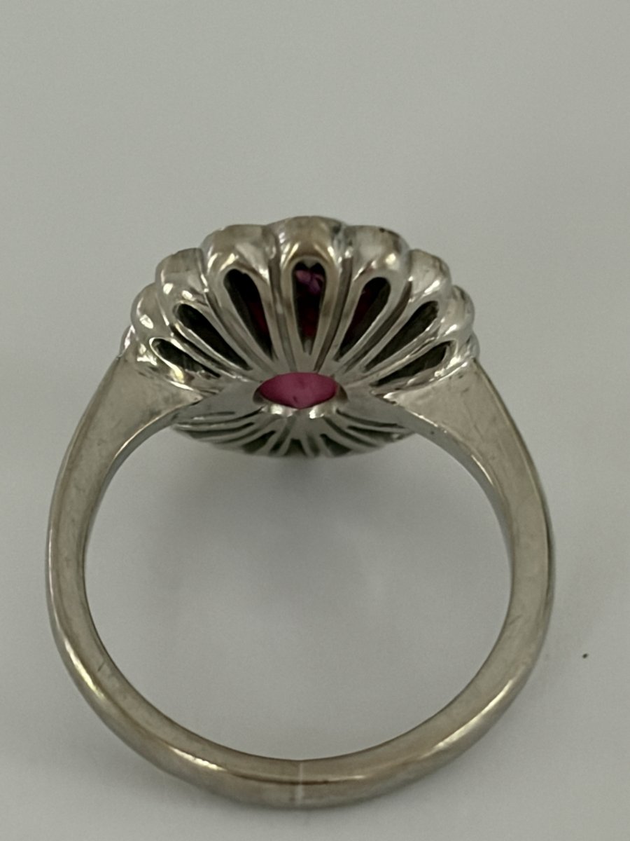 7690- Bague Vintage Or Gris Rubis Diamants-photo-4