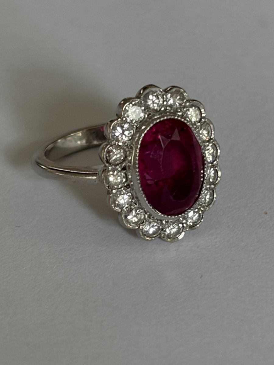 7690- Bague Vintage Or Gris Rubis Diamants-photo-1