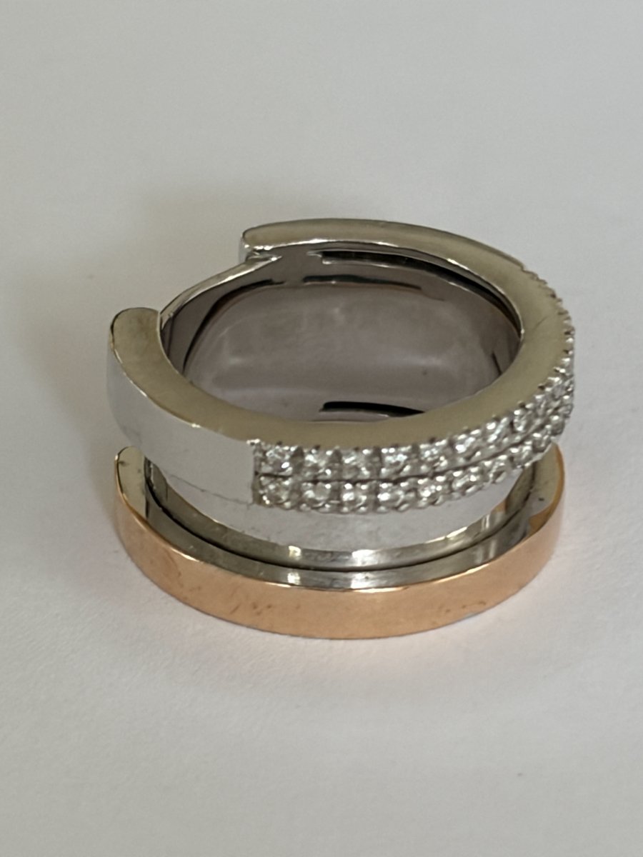 7692- Bague Contemporaine Or Gris et Rose Diamants-photo-1