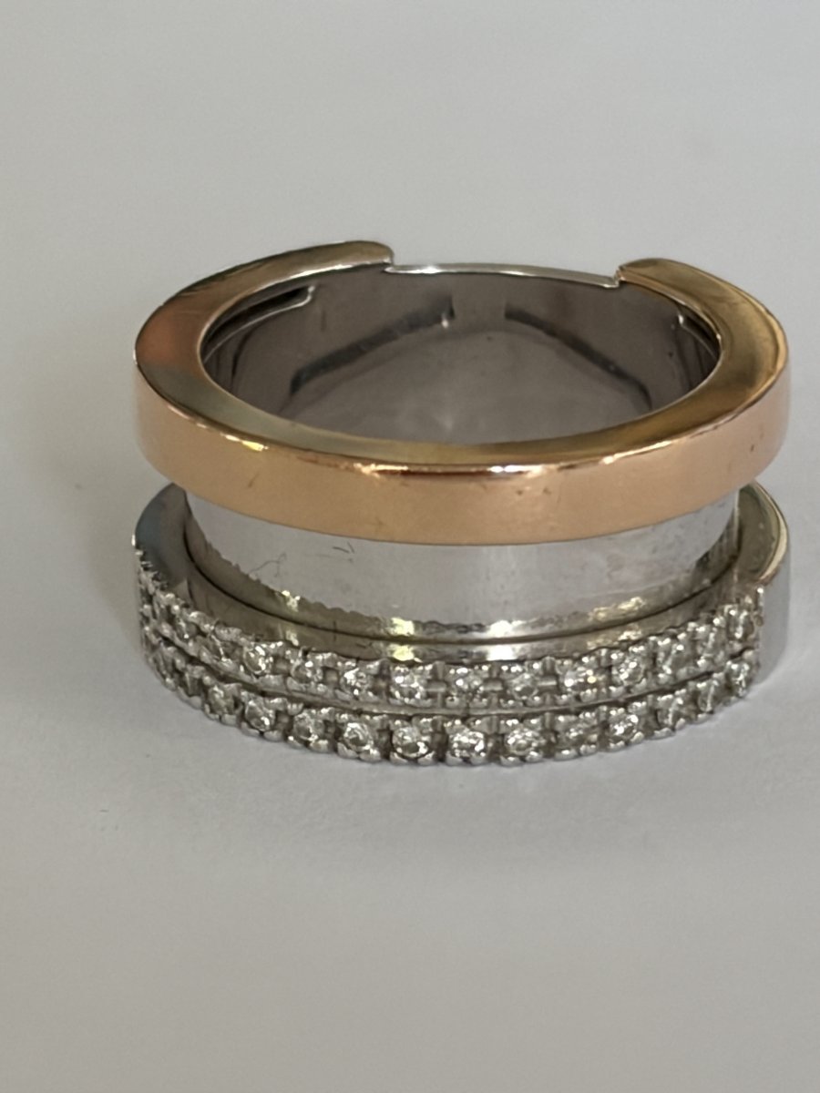 7692- Bague Contemporaine Or Gris et Rose Diamants