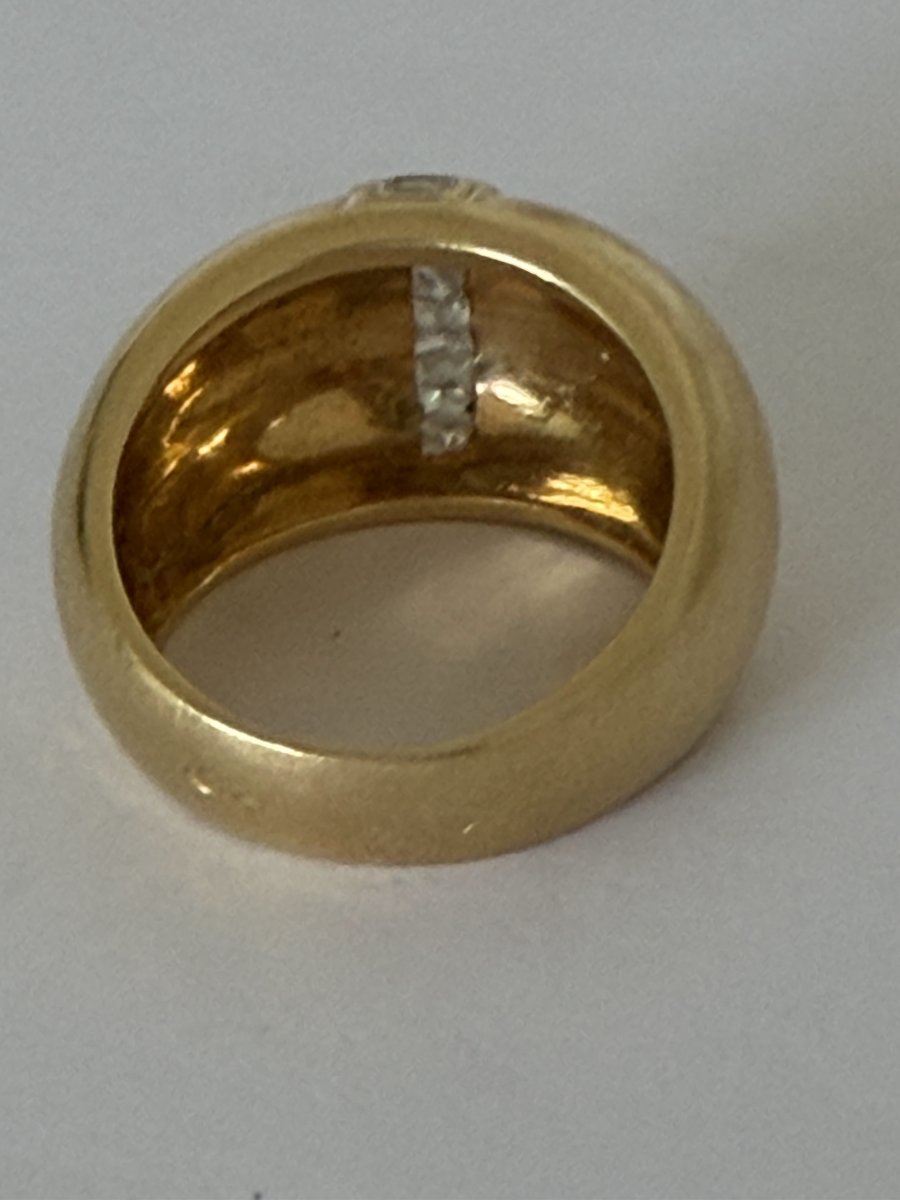 7718- Bague Vintage Bombée Or Jaune Diamants-photo-2