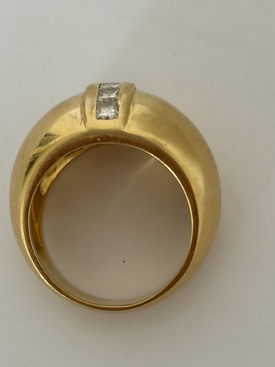7718- Bague Vintage Bombée Or Jaune Diamants-photo-3