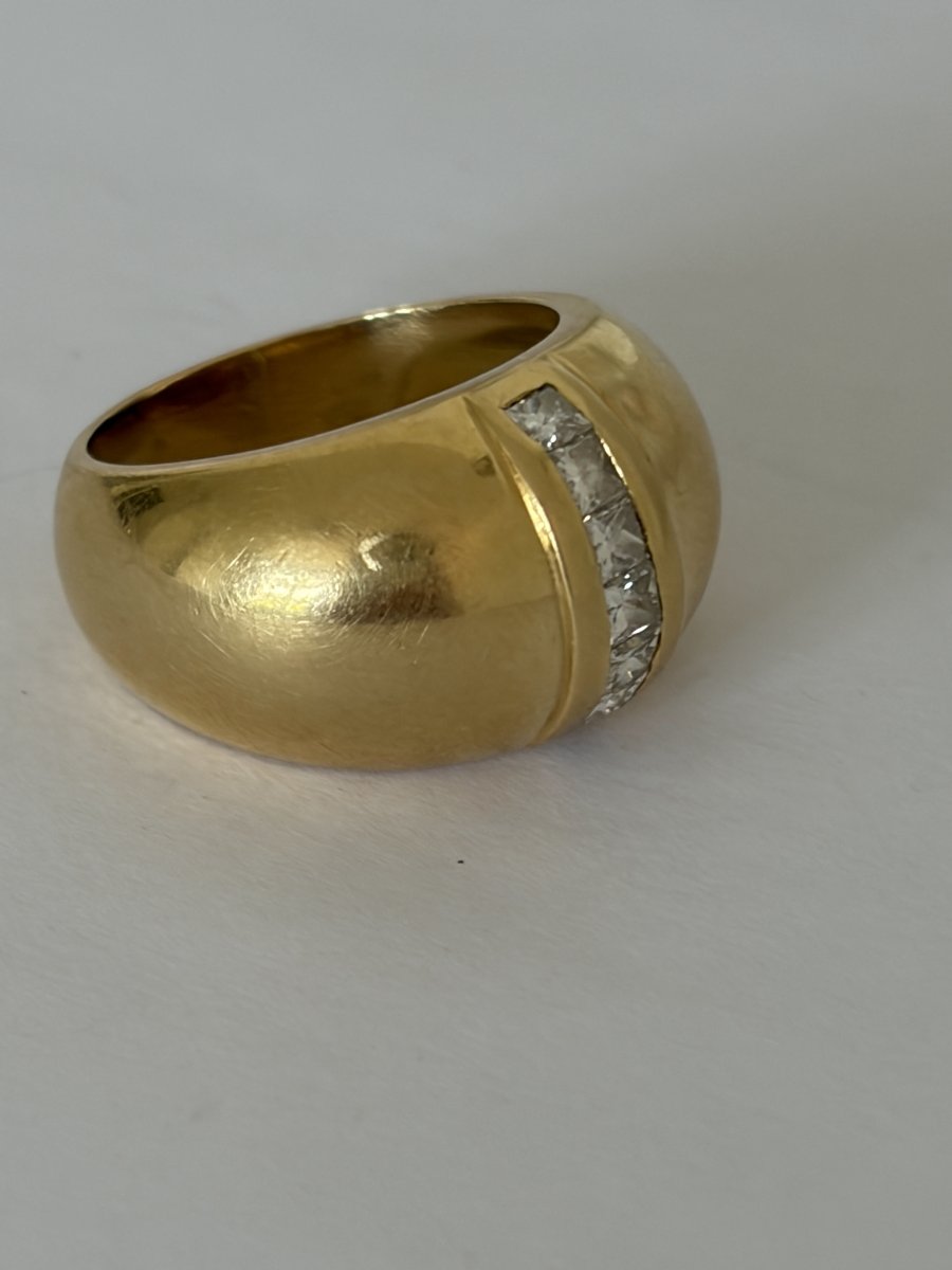 7718- Bague Vintage Bombée Or Jaune Diamants-photo-4