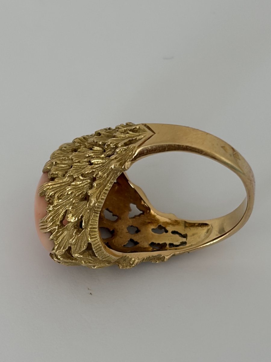 7736- Bague Vintage Or Jaune Texturé Corail-photo-2
