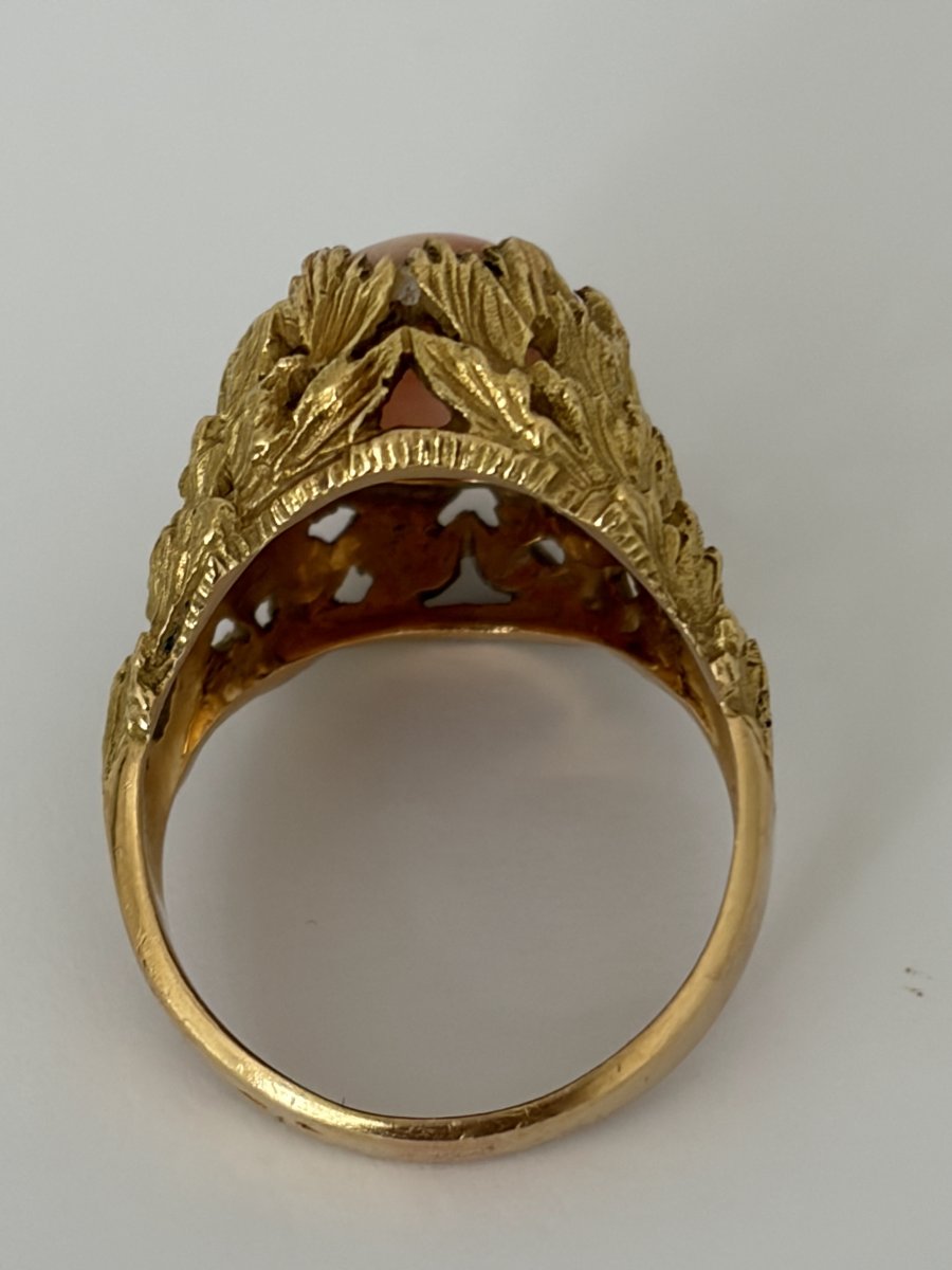 7736- Bague Vintage Or Jaune Texturé Corail-photo-3