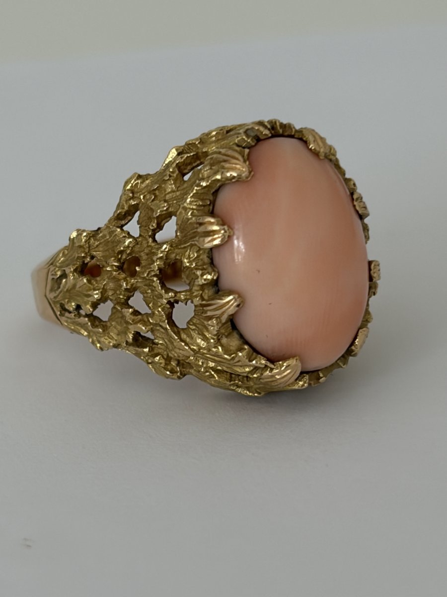 7736- Bague Vintage Or Jaune Texturé Corail-photo-4