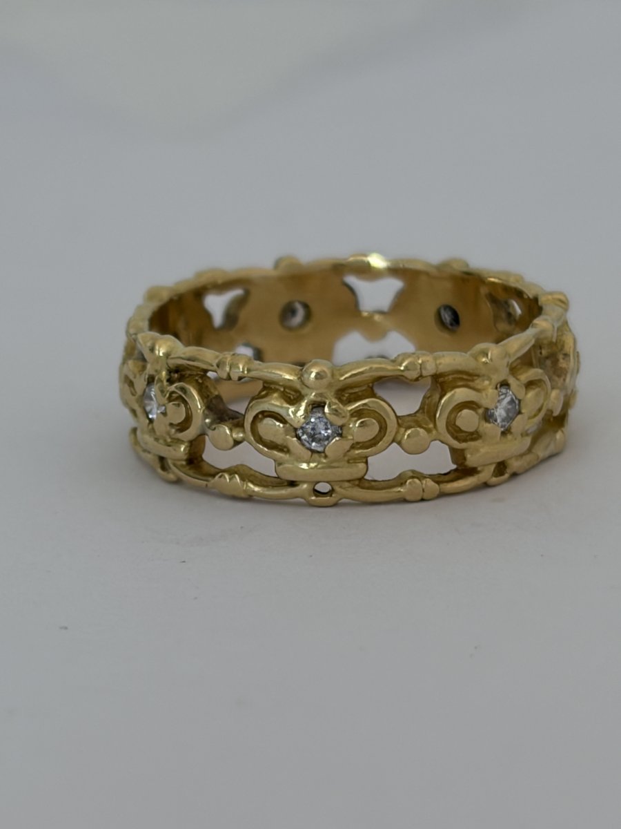 7743 - Vintage Domed Yellow Gold Diamond Ring-photo-2