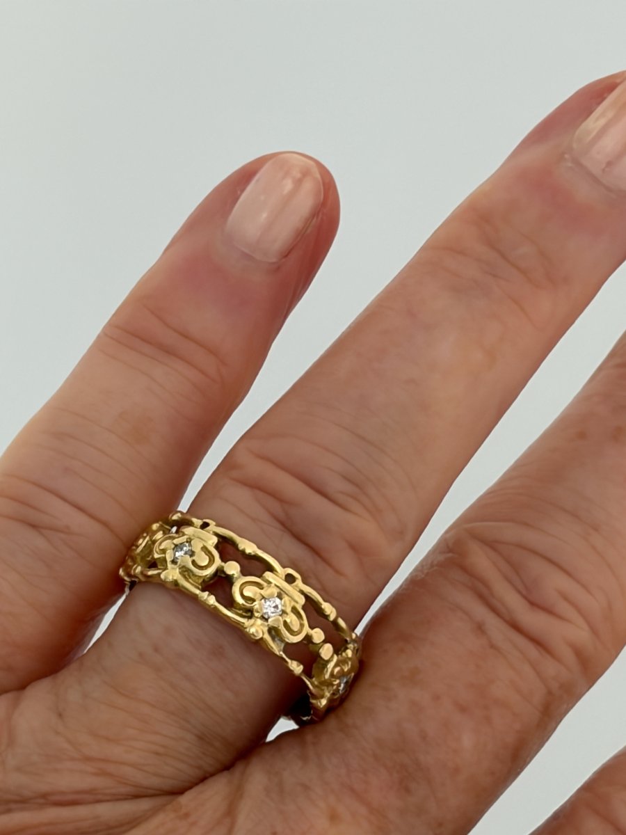 7743 - Vintage Domed Yellow Gold Diamond Ring-photo-3