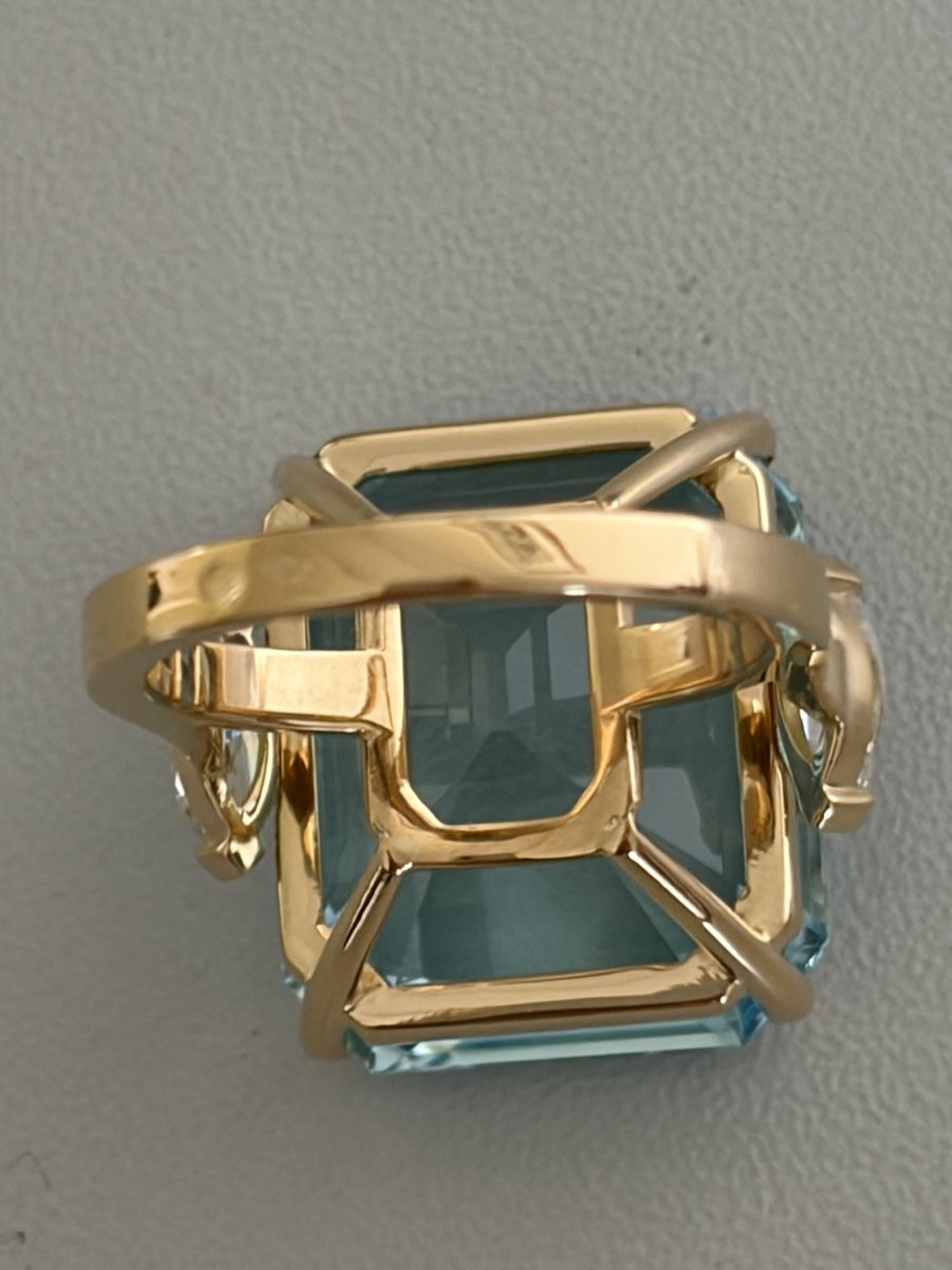 7748 - New 24k Yellow Gold Aquamarine Ring With Diamonds-photo-2