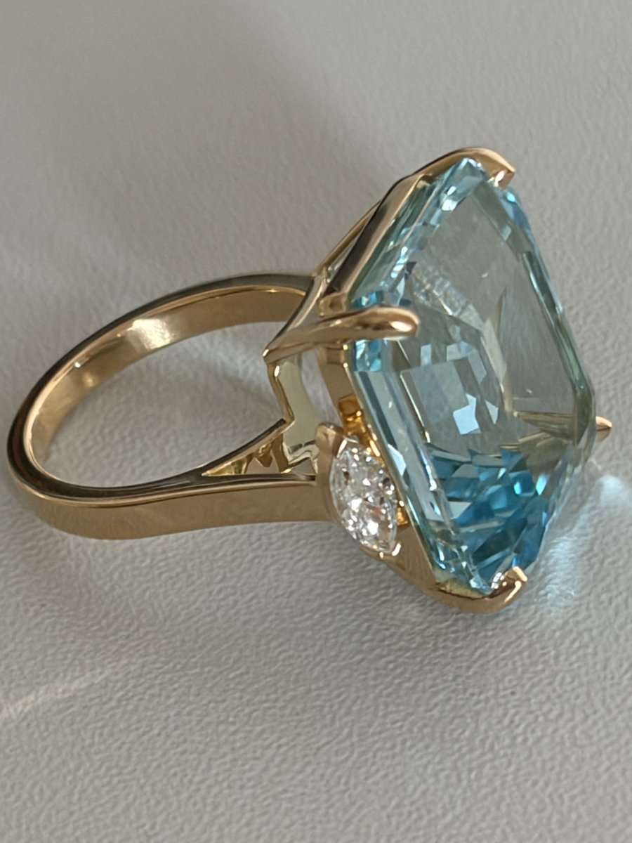 7748 - New 24k Yellow Gold Aquamarine Ring With Diamonds-photo-3