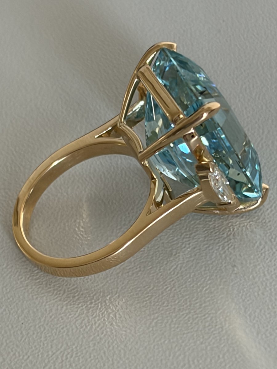 7748 - New 24k Yellow Gold Aquamarine Ring With Diamonds-photo-4