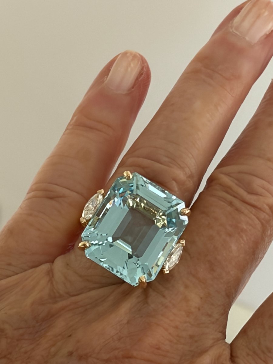 7748 - New 24k Yellow Gold Aquamarine Ring With Diamonds-photo-1