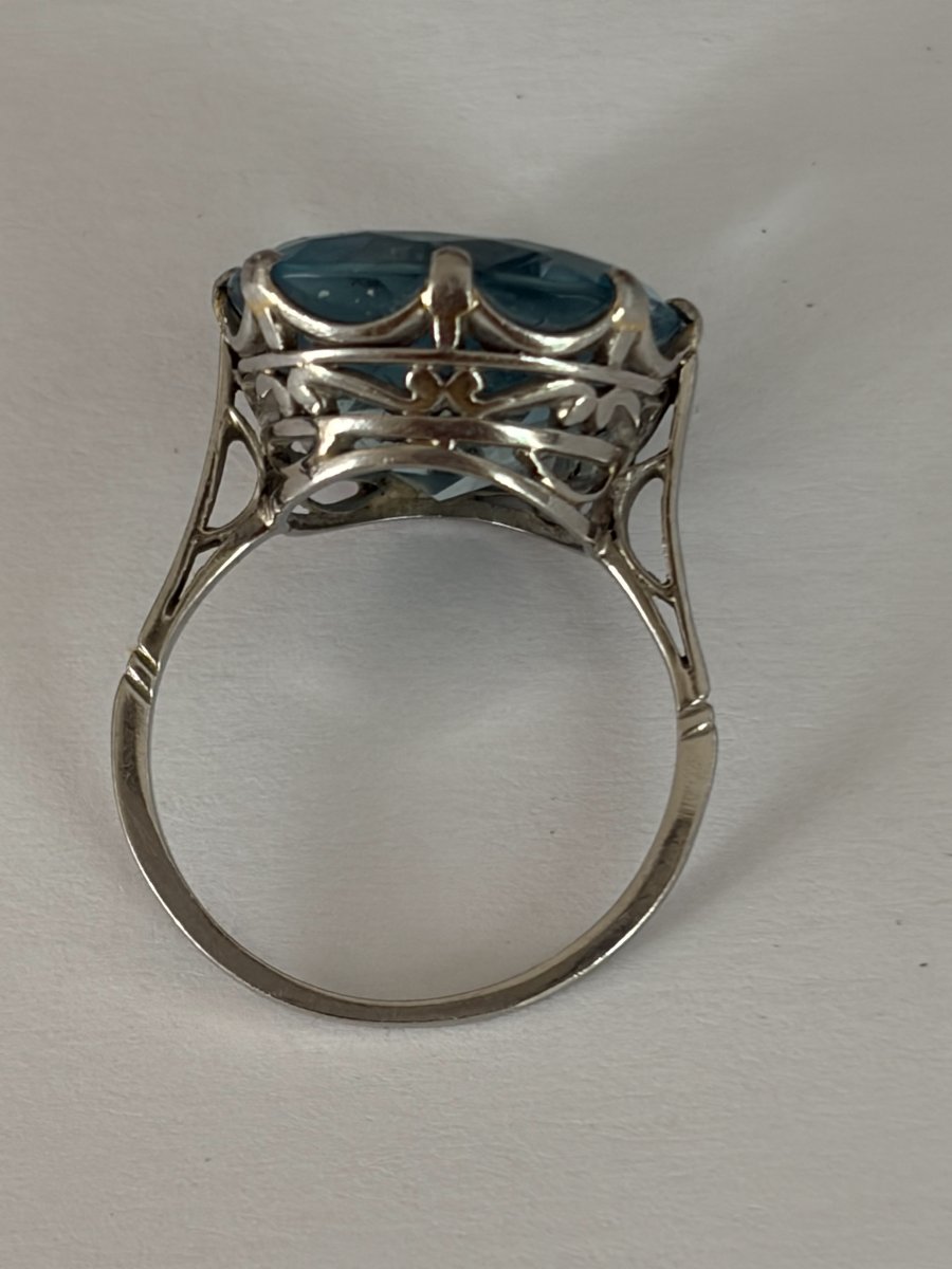 7860 - Art Deco Platinum And 14.00 Ct Aquamarine Ring-photo-2
