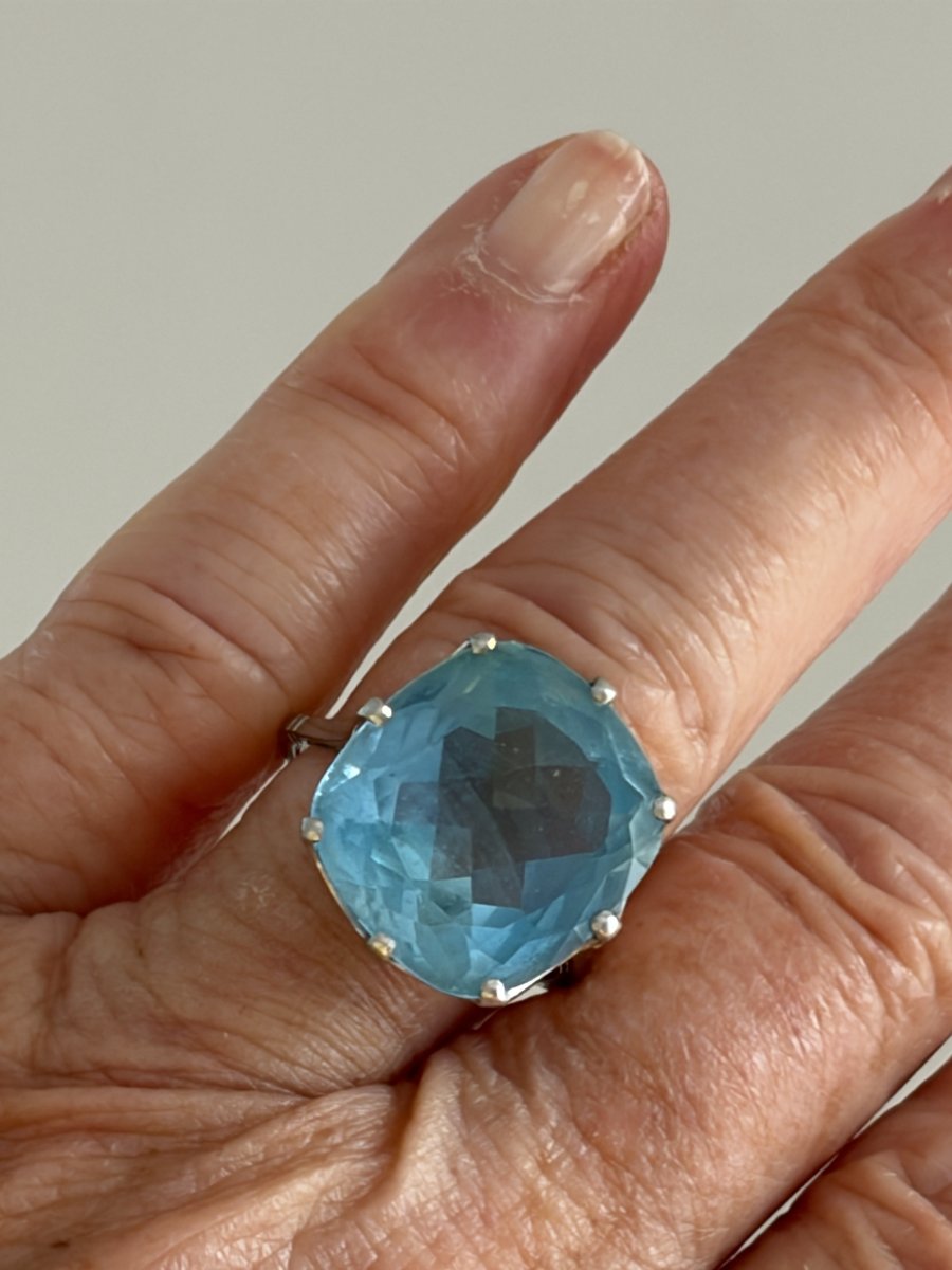 7860 - Art Deco Platinum And 14.00 Ct Aquamarine Ring-photo-3