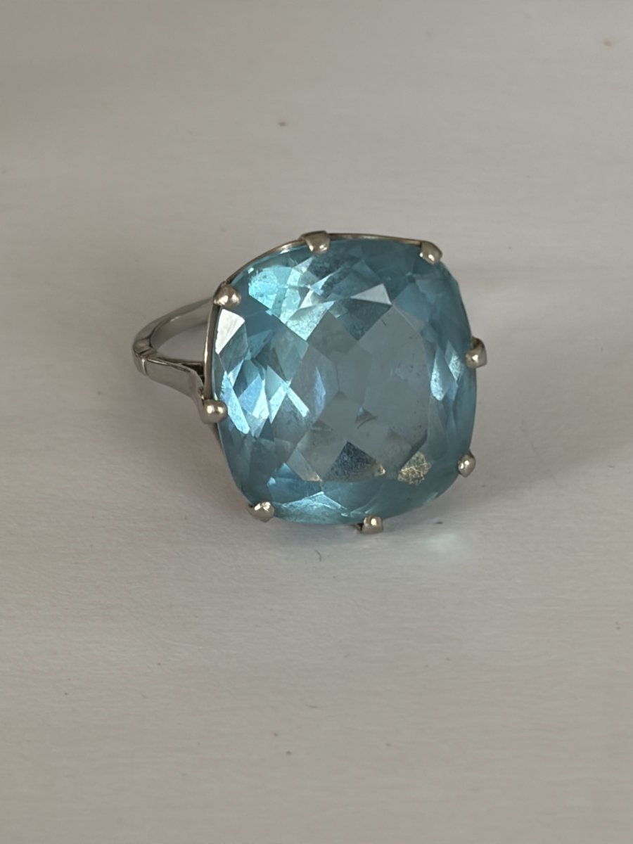 7860 - Art Deco Platinum And 14.00 Ct Aquamarine Ring-photo-4