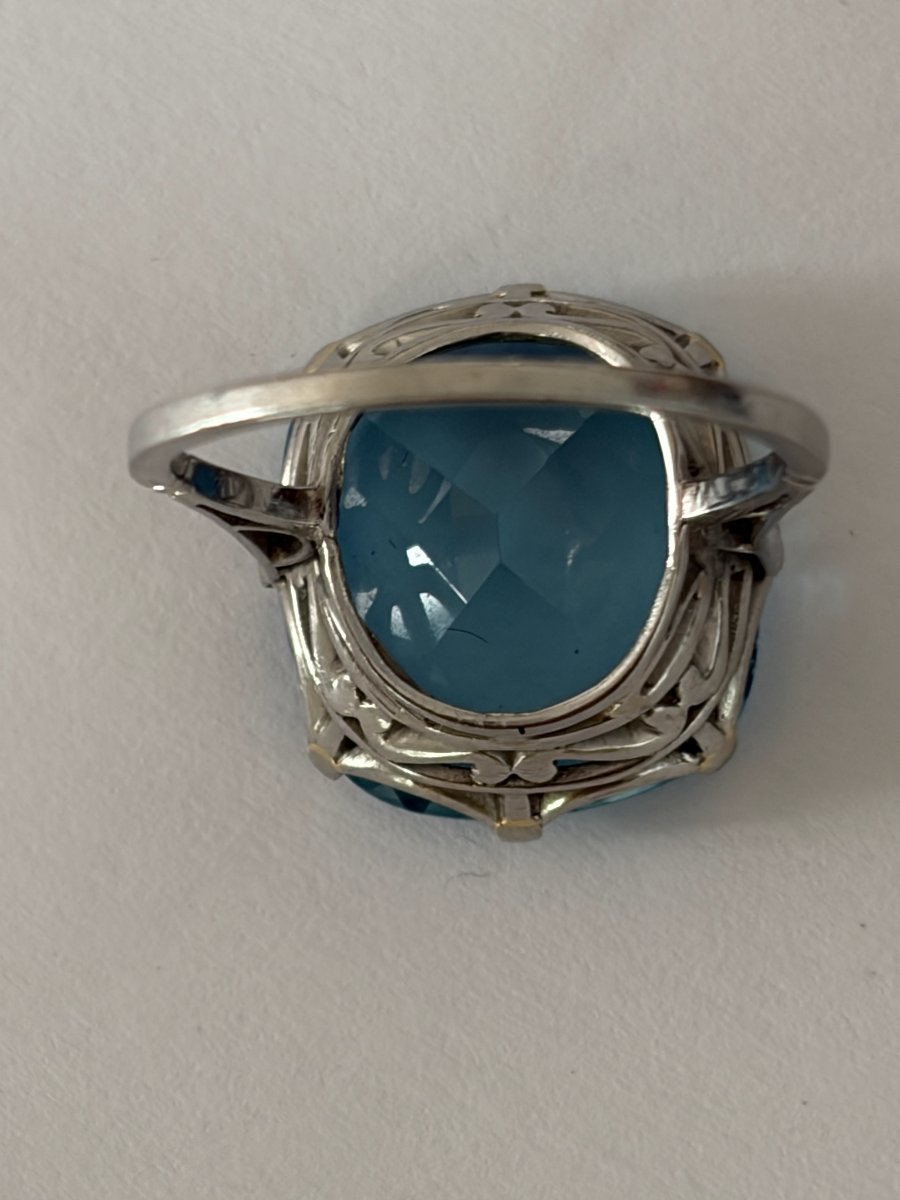 7860 - Art Deco Platinum And 14.00 Ct Aquamarine Ring-photo-1