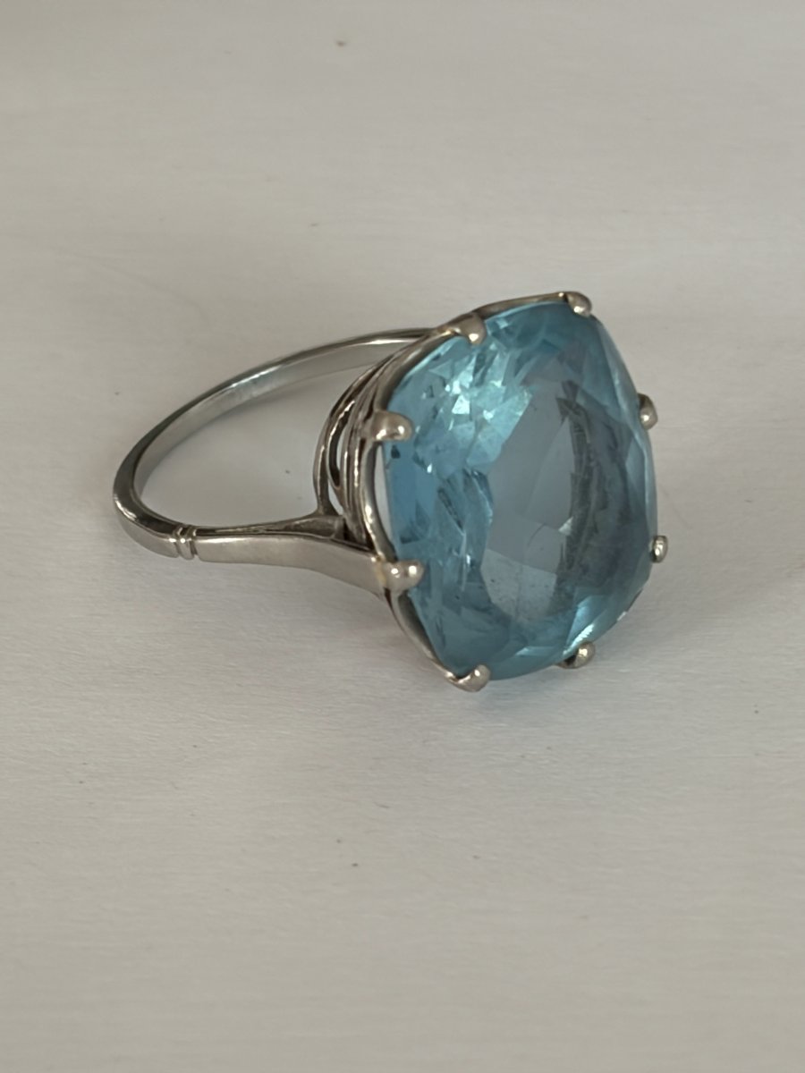 7860 - Art Deco Platinum And 14.00 Ct Aquamarine Ring-photo-2