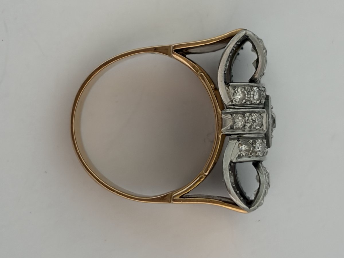 7872- Bague Tank Or Jaune Platine Diamants-photo-3