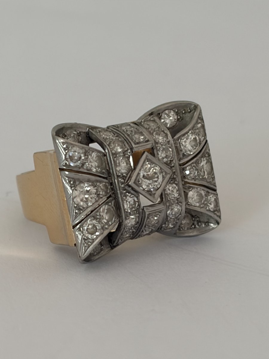 7872- Bague Tank Or Jaune Platine Diamants-photo-3