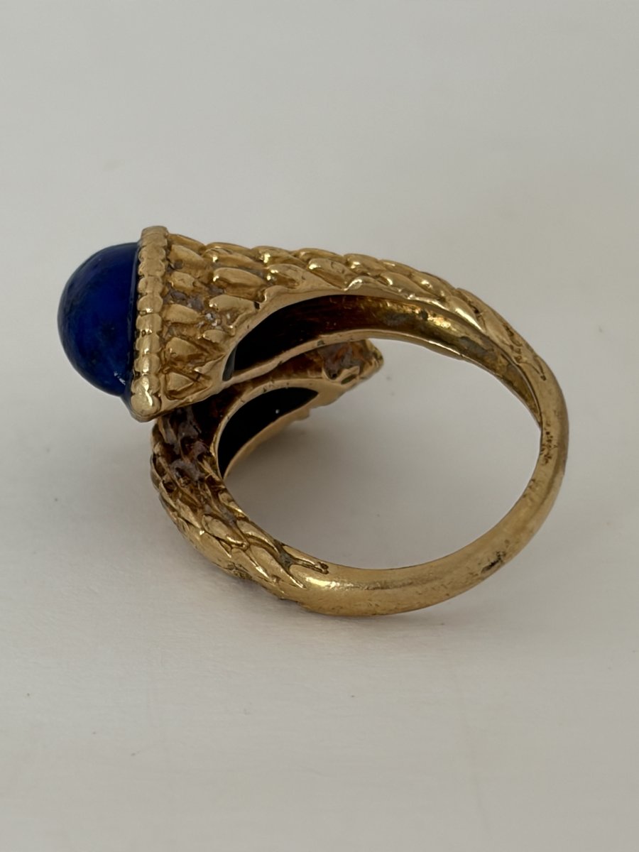7908- Bague Croisée Vintage Or Jaune Lapis Lazuli-photo-3
