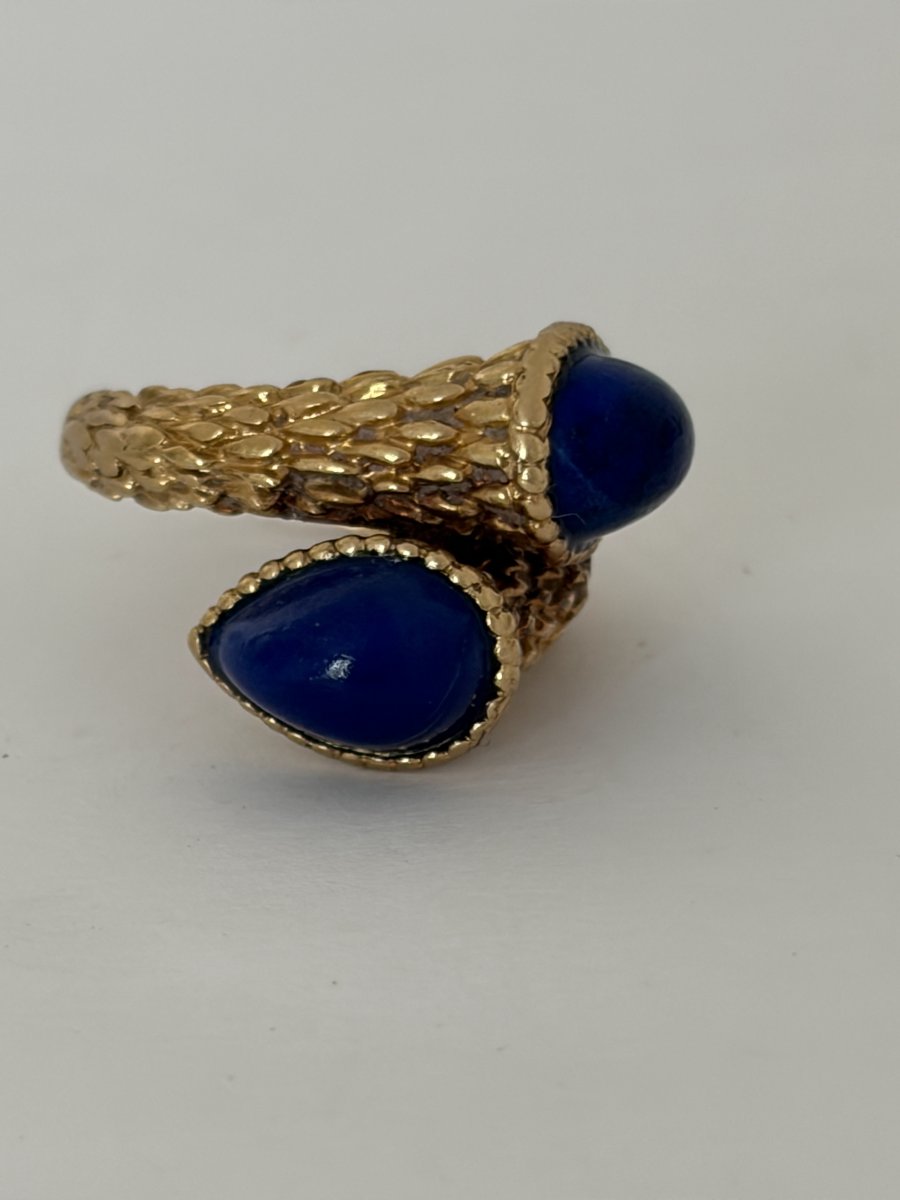 7908- Bague Croisée Vintage Or Jaune Lapis Lazuli-photo-4