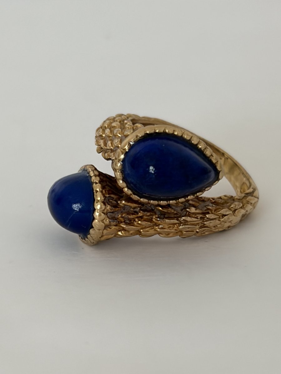 7908- Bague Croisée Vintage Or Jaune Lapis Lazuli