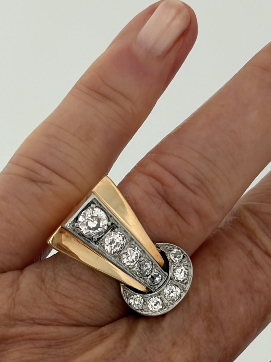 7917- Importante Bague Comète Or Jaune Platine Diamants-photo-2