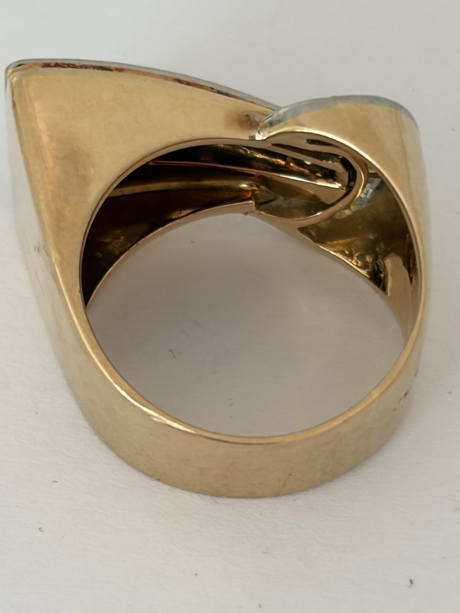 7917- Importante Bague Comète Or Jaune Platine Diamants-photo-4