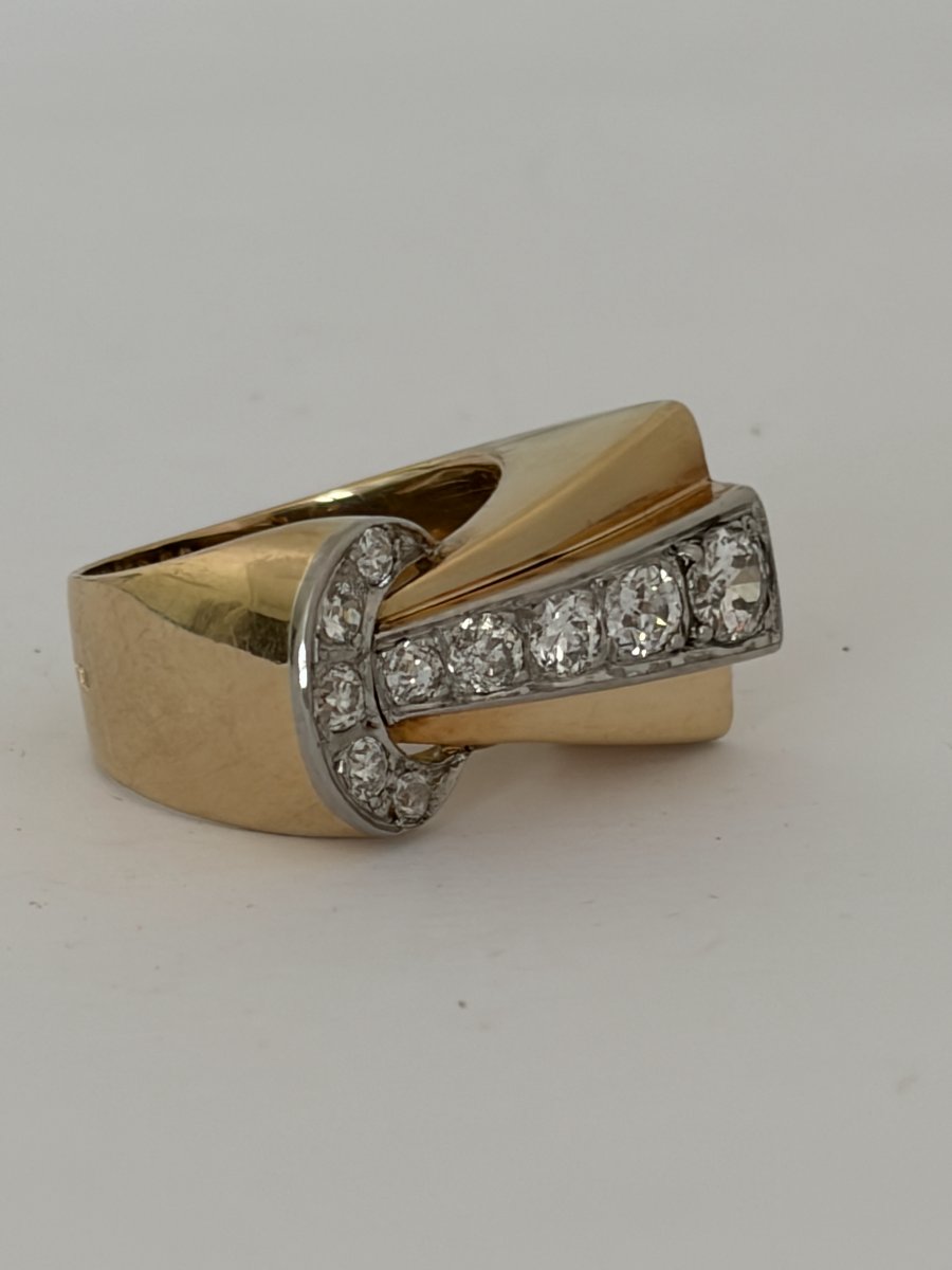 7917- Importante Bague Comète Or Jaune Platine Diamants-photo-2