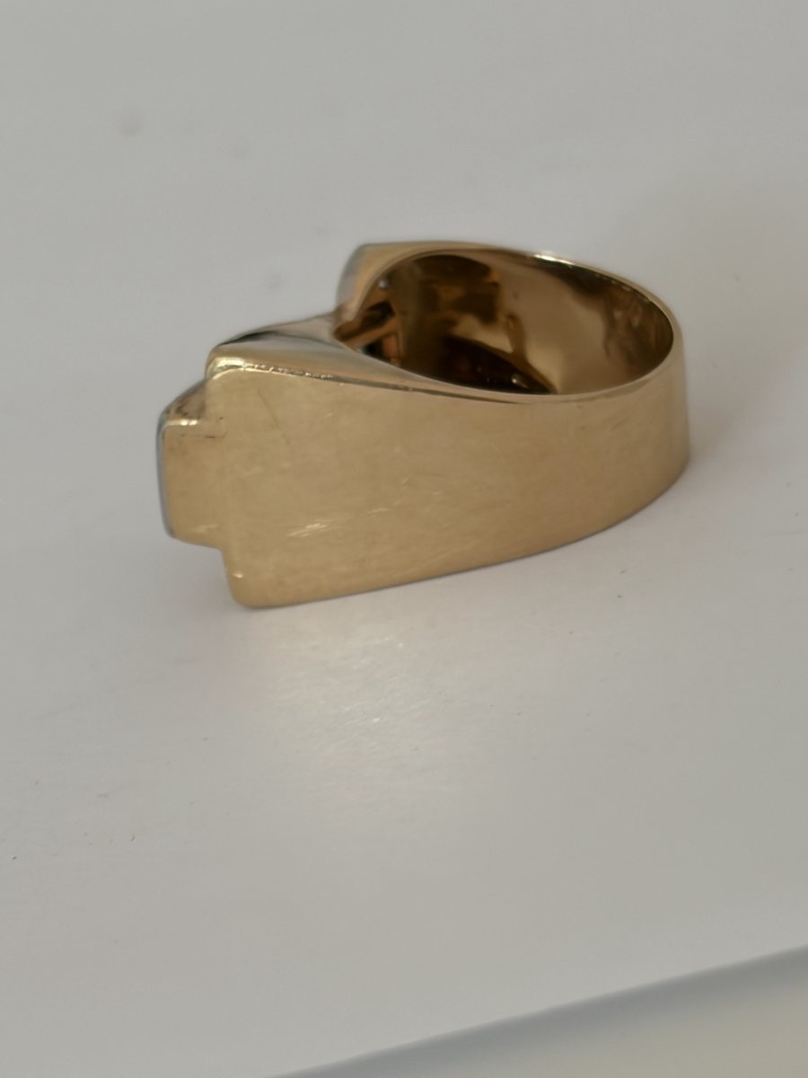 7917- Importante Bague Comète Or Jaune Platine Diamants-photo-3