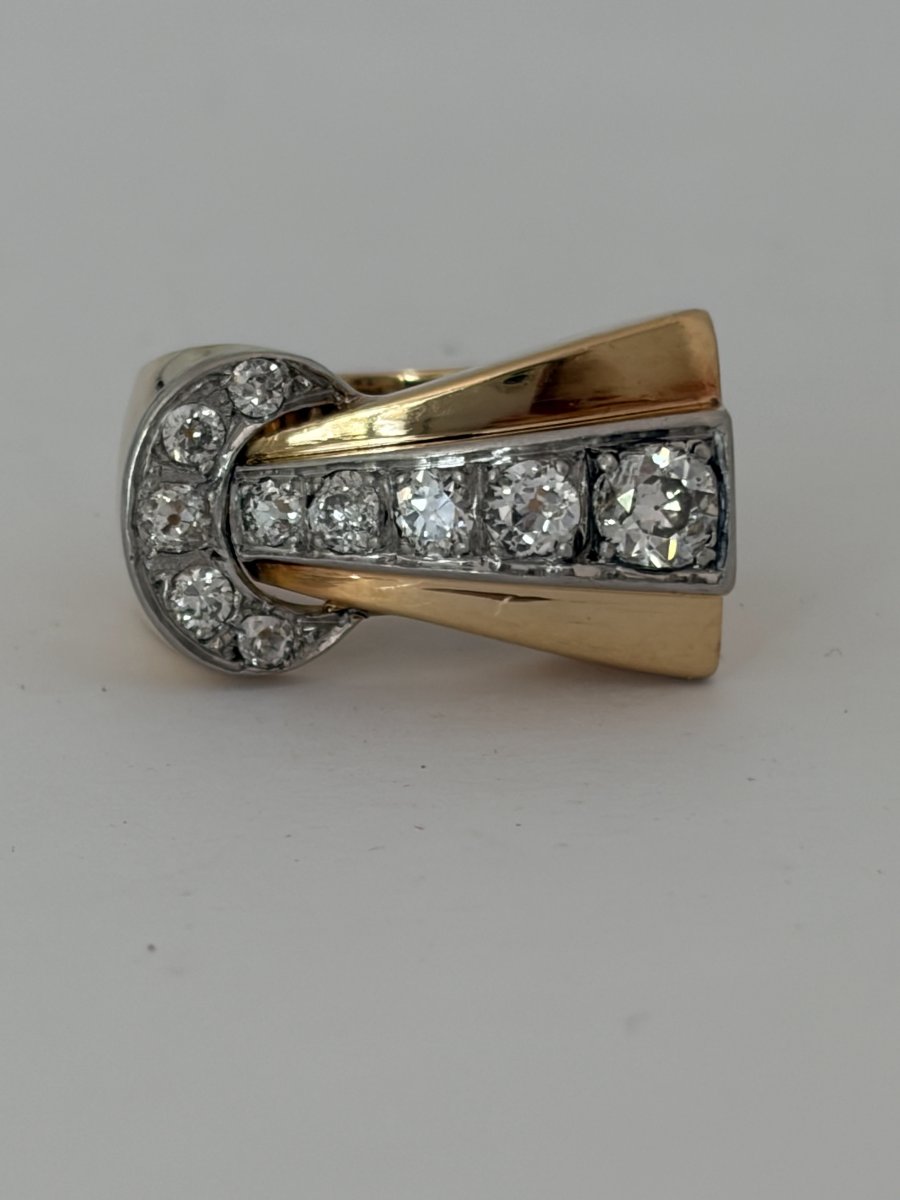 7917- Importante Bague Comète Or Jaune Platine Diamants