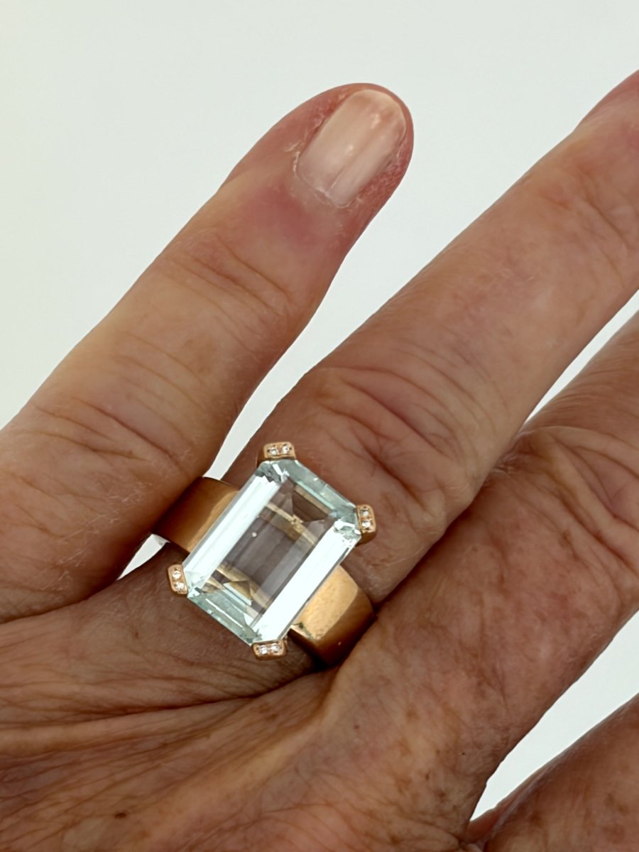 7932- Bague Or Jaune Aigue-Marine Diamants-photo-2
