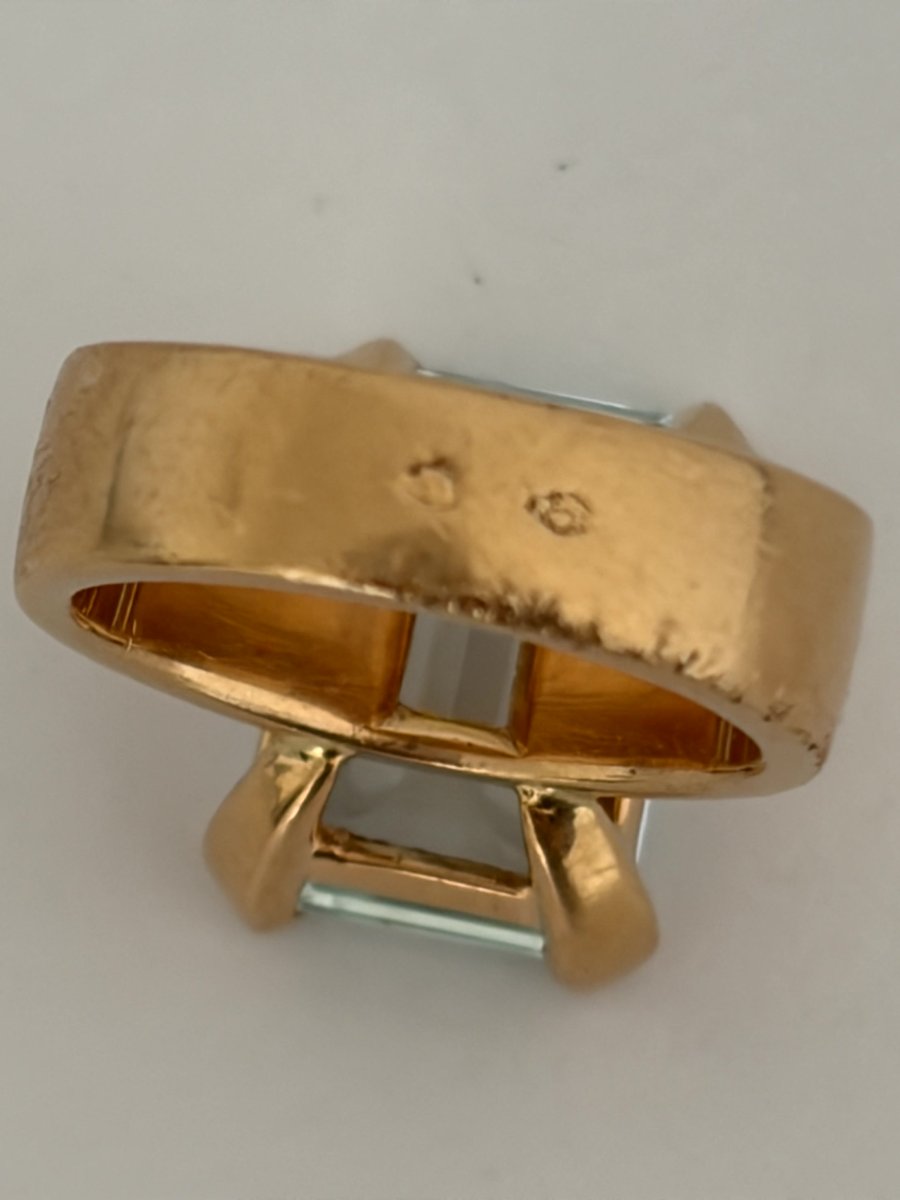 7932- Bague Or Jaune Aigue-Marine Diamants-photo-3