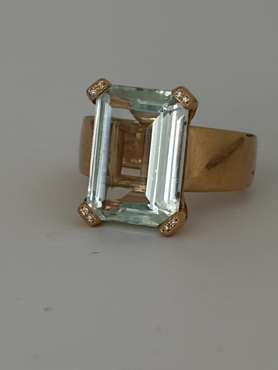 7932- Bague Or Jaune Aigue-Marine Diamants-photo-1