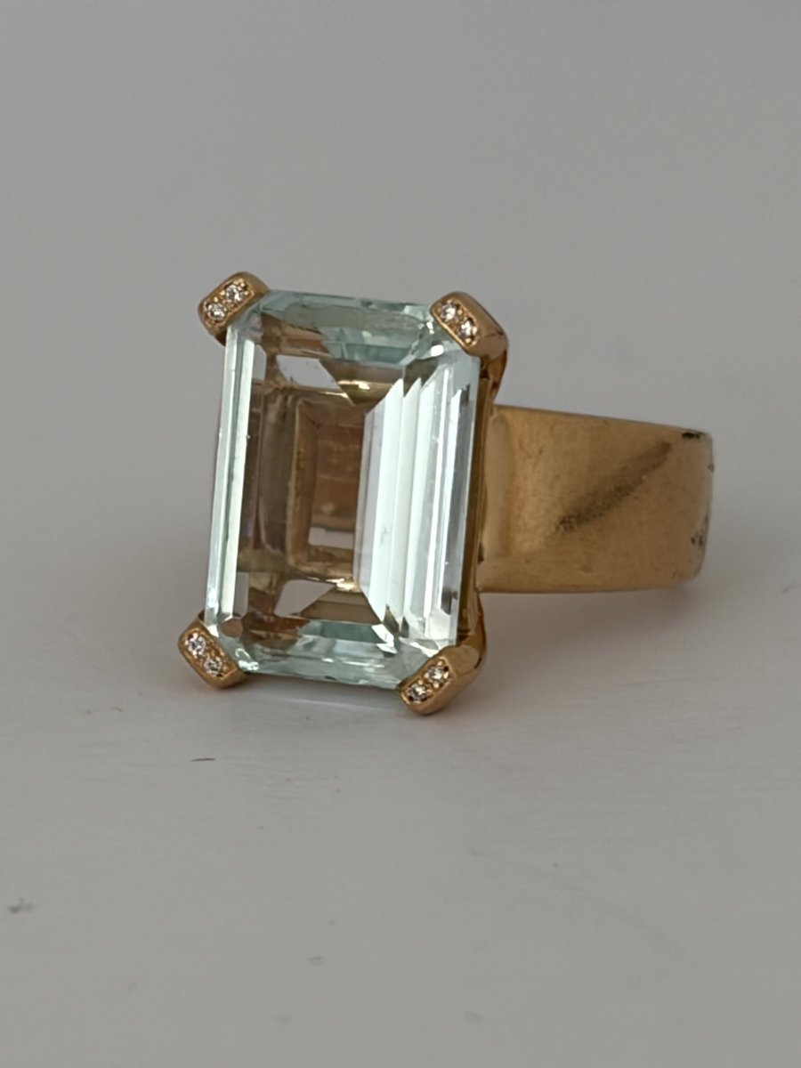 7932- Bague Or Jaune Aigue-Marine Diamants-photo-2