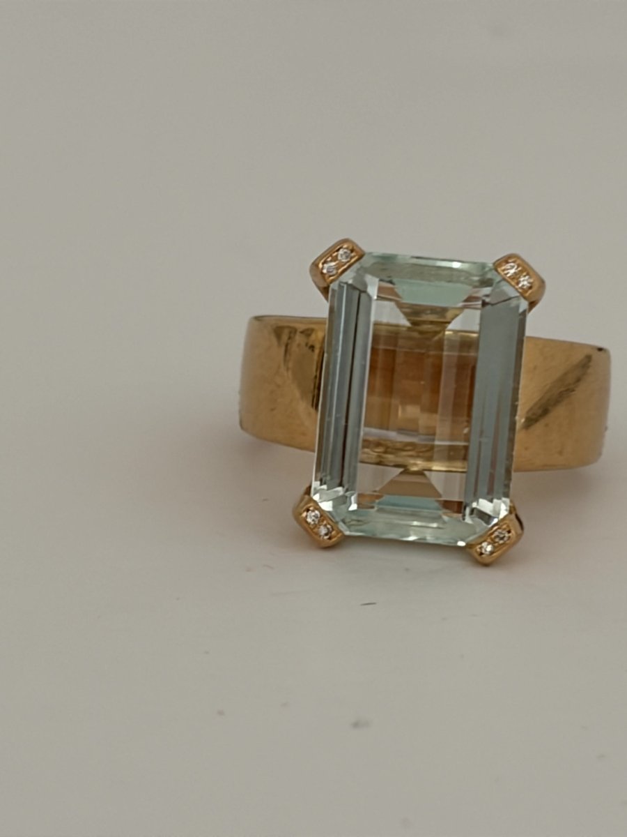 7932- Bague Or Jaune Aigue-Marine Diamants
