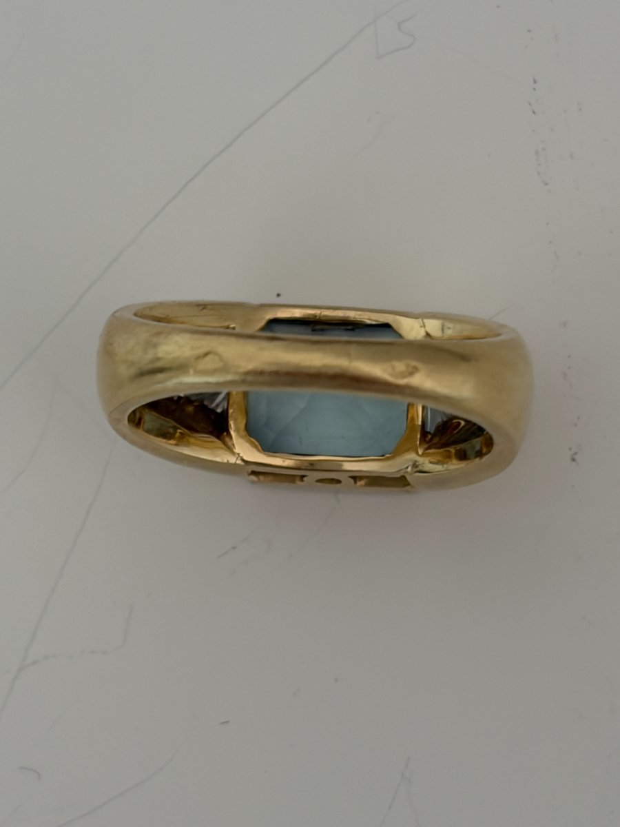 7935- Bague Jonc Or Jaune Aigue-Marine Diamants-photo-2