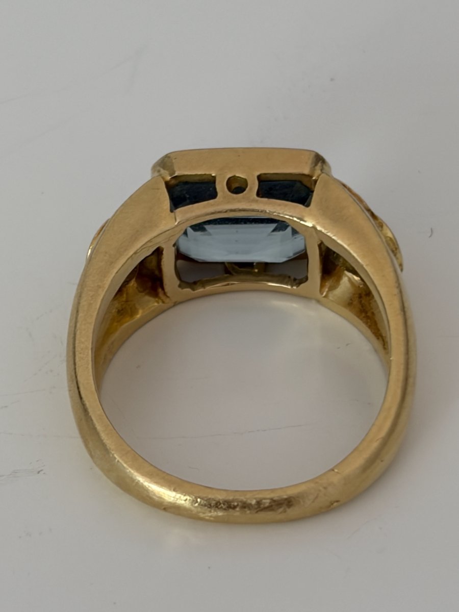 7935- Bague Jonc Or Jaune Aigue-Marine Diamants-photo-1
