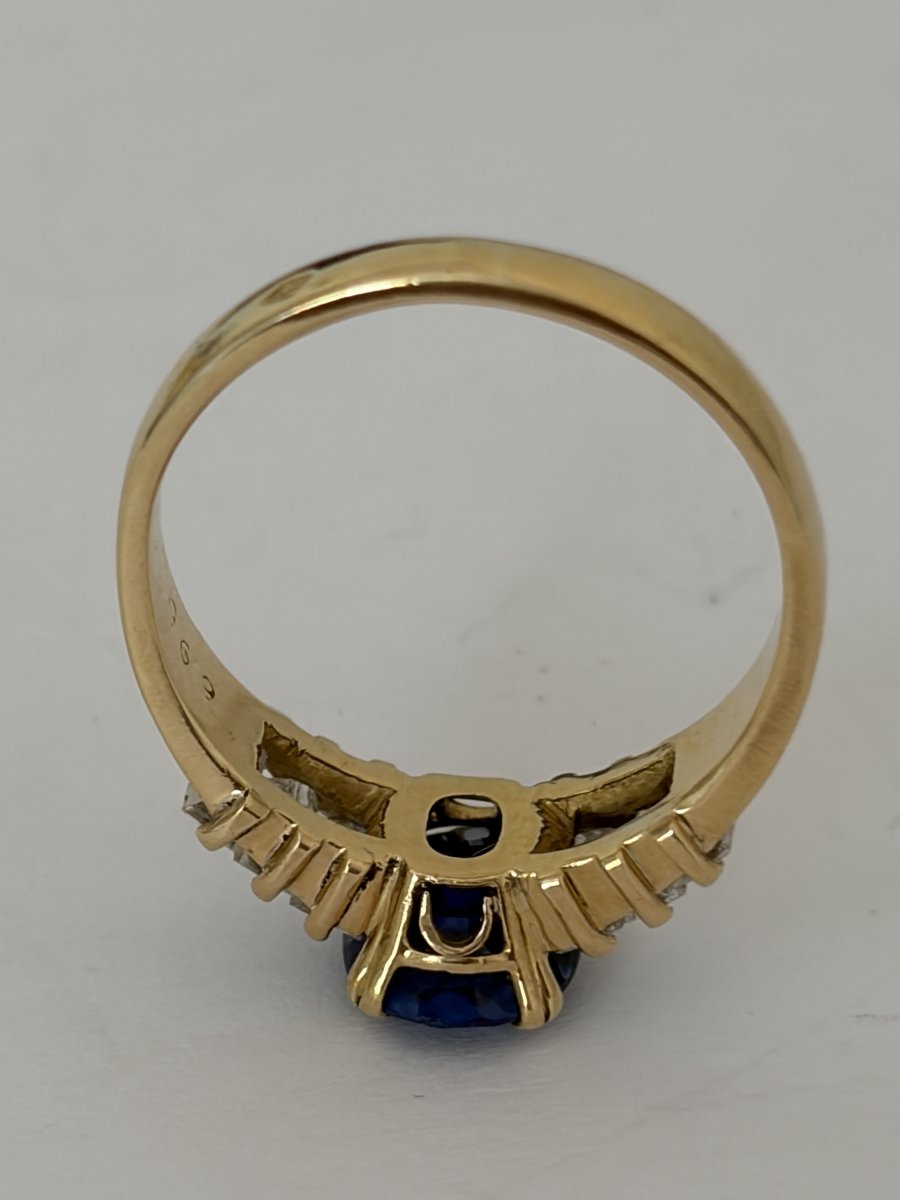 7940- Bague Or Jaune Saphir Diamants Baguette-photo-2
