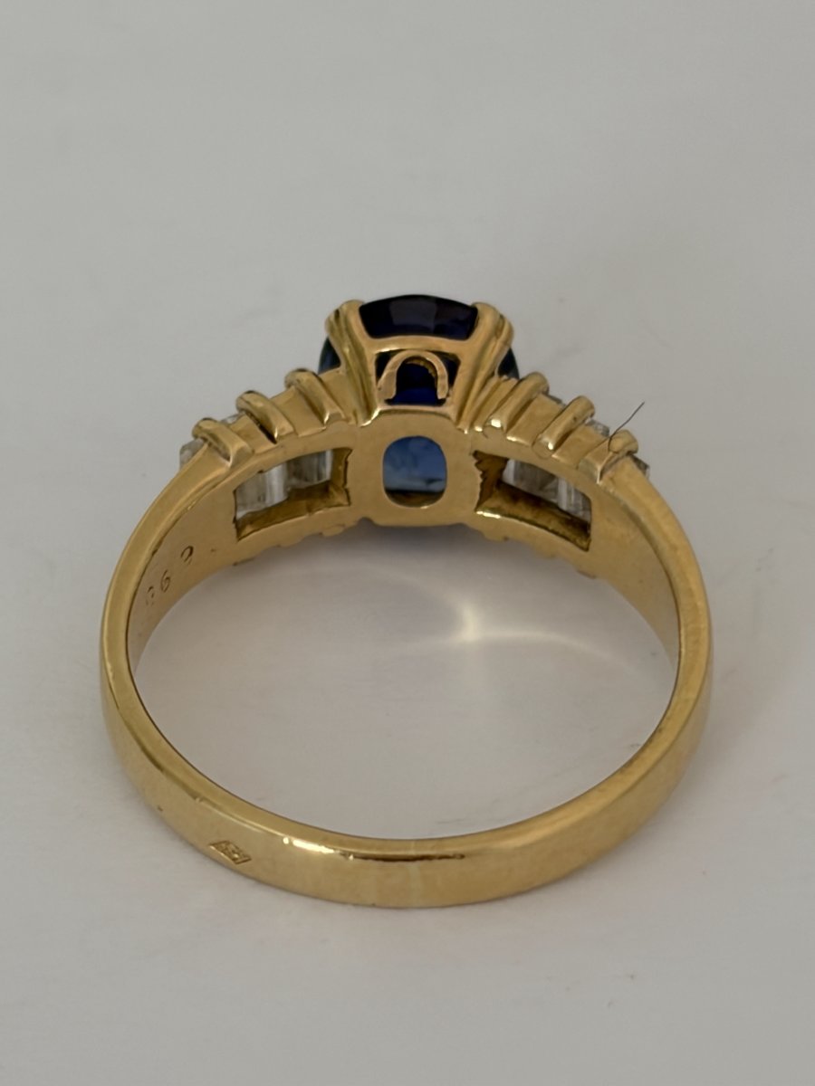 7940- Bague Or Jaune Saphir Diamants Baguette-photo-3